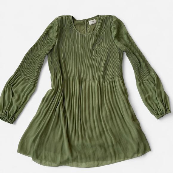 Aritzia Wilfred Daydreamer sage Green pleated mini dress long sleeve flowy XXS - Picture 2 of 6